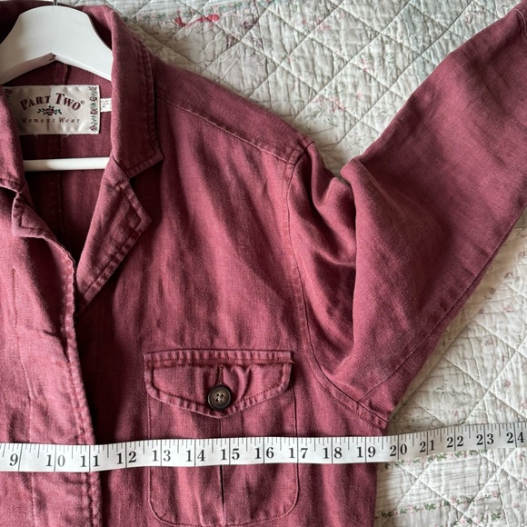 Vintage Part Two Linen Utility Jacket Size 6 Burgundy - Picture 4 of 8